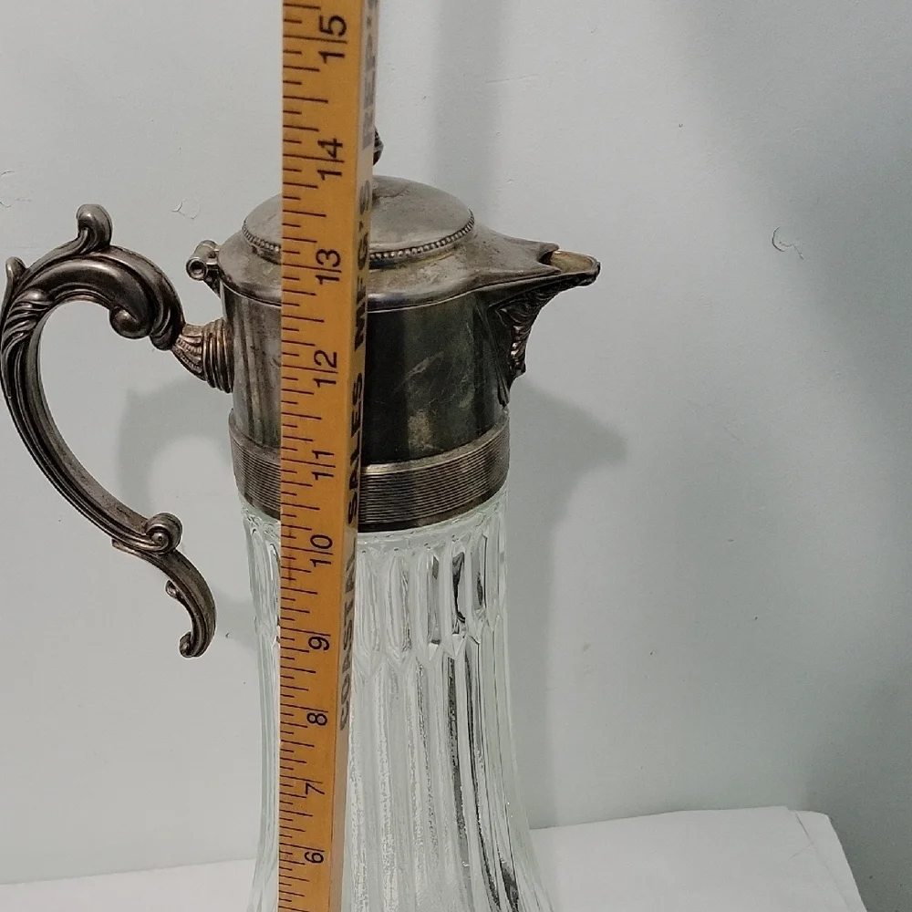 Vintage Silverplate and Crystal Glass Carafe Pitcher